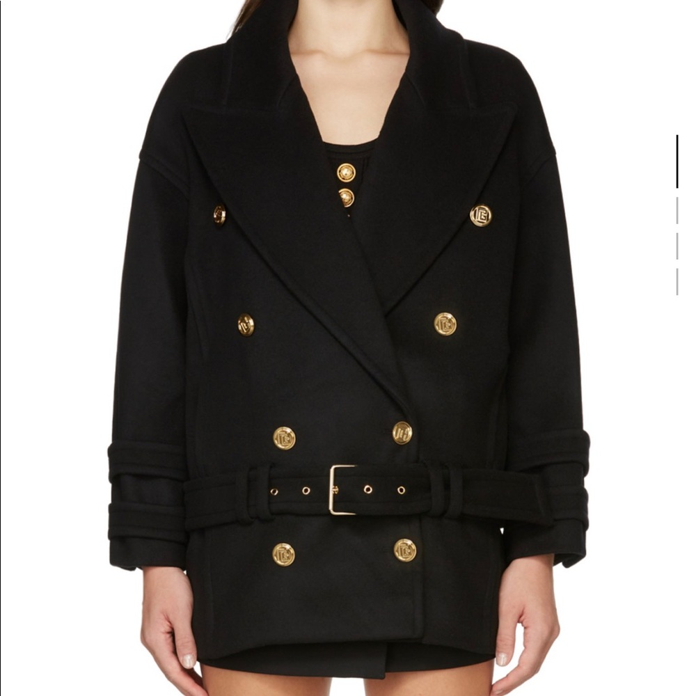 COPY - BALMAIN Black wool&cashmere Pea coat FR34